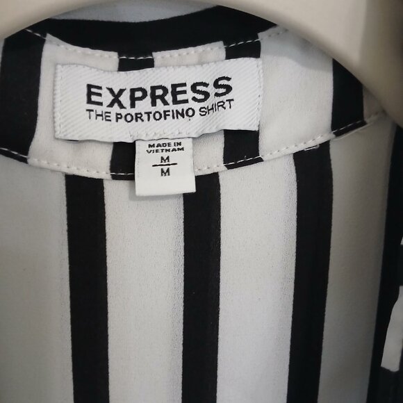 Express Portofino Shirt Women’s Medium Black White Stripe Button Front Blouse - Picture 8 of 8